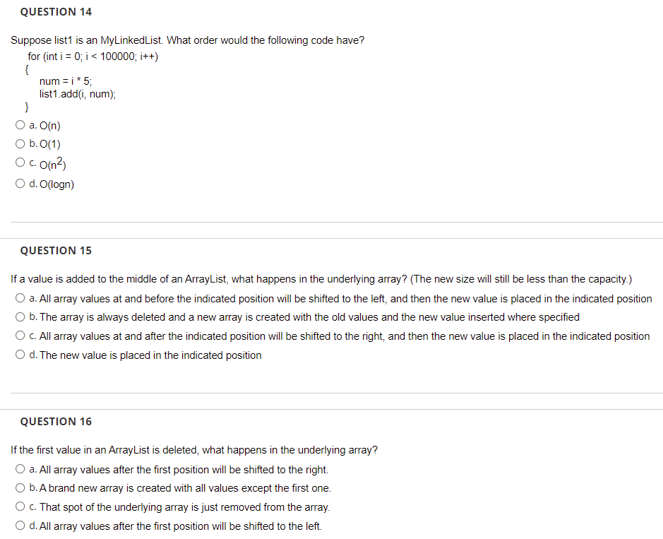 Solved QUESTION 14 Suppose List1 Is An MyLinkedList. What | Chegg.com