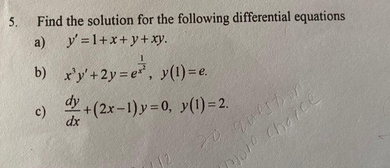 Solved 5. Find the solution for the following differential | Chegg.com