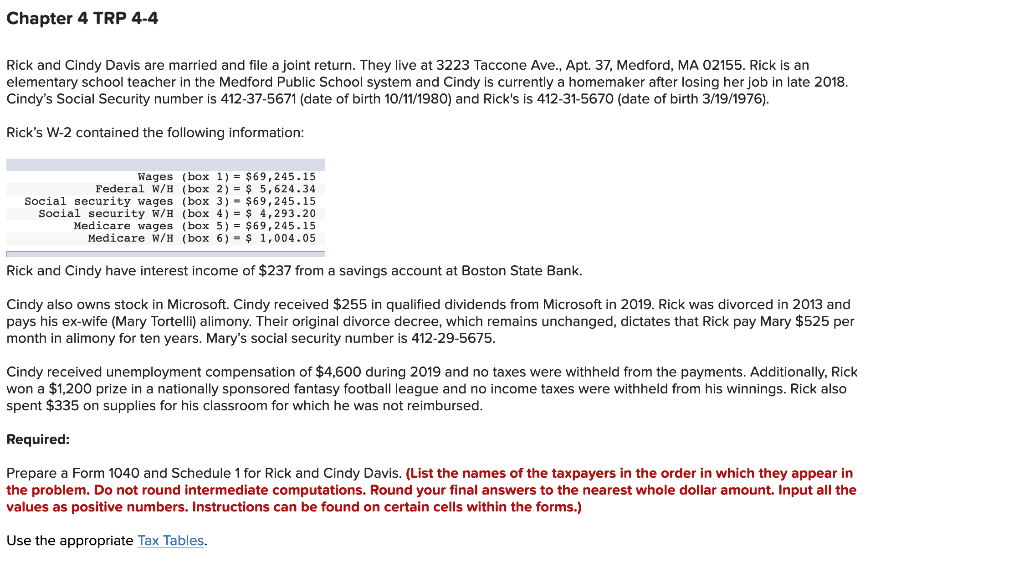 Solved Tax Return For 2019 Needs To Be Completed Based On Chegg Com