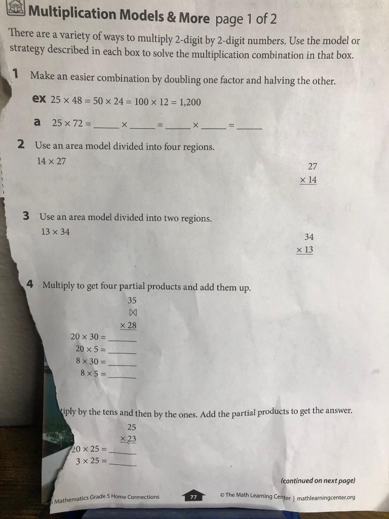Solved Multiplication Models \& More page 1 of 2 There are a | Chegg.com