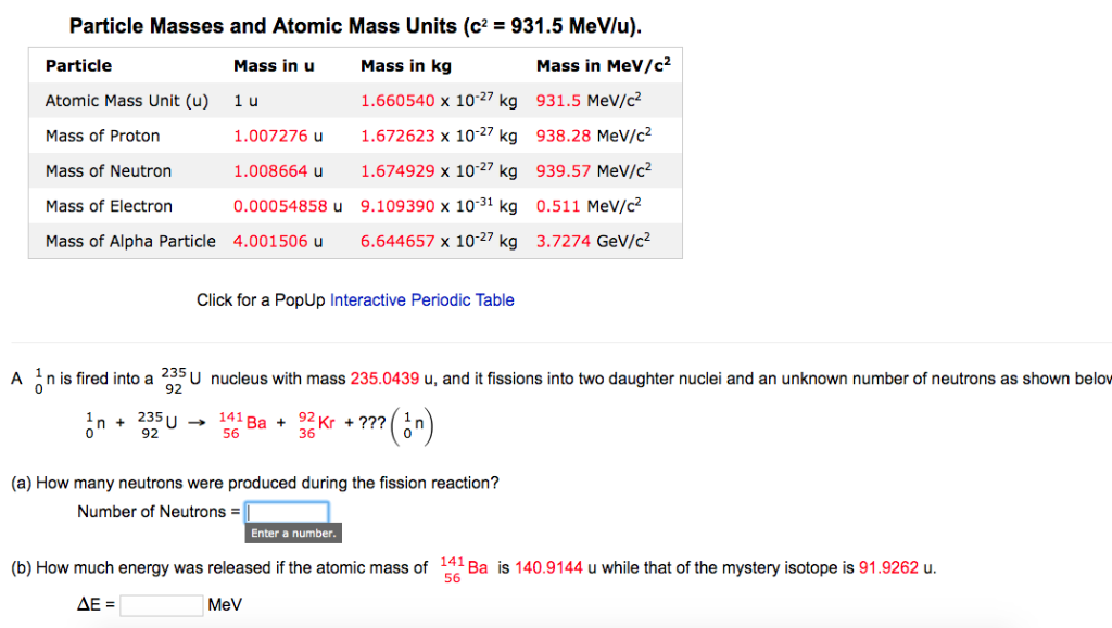 Solved Particle Masses And Atomic Mass Units C2 9315 0489