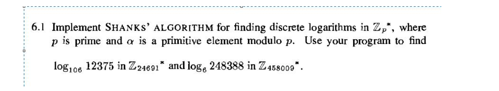 > 6.1 Implement SHANKS' ALGORITHM for finding | Chegg.com