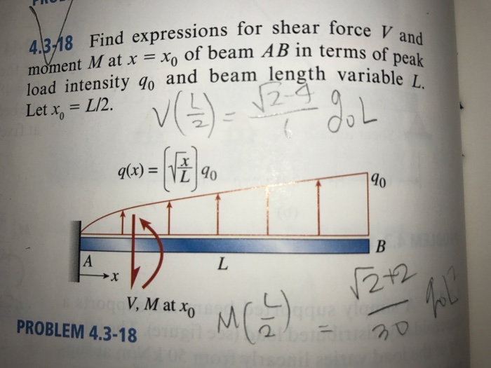 Solved Find expressions for shear force V and moment M at x