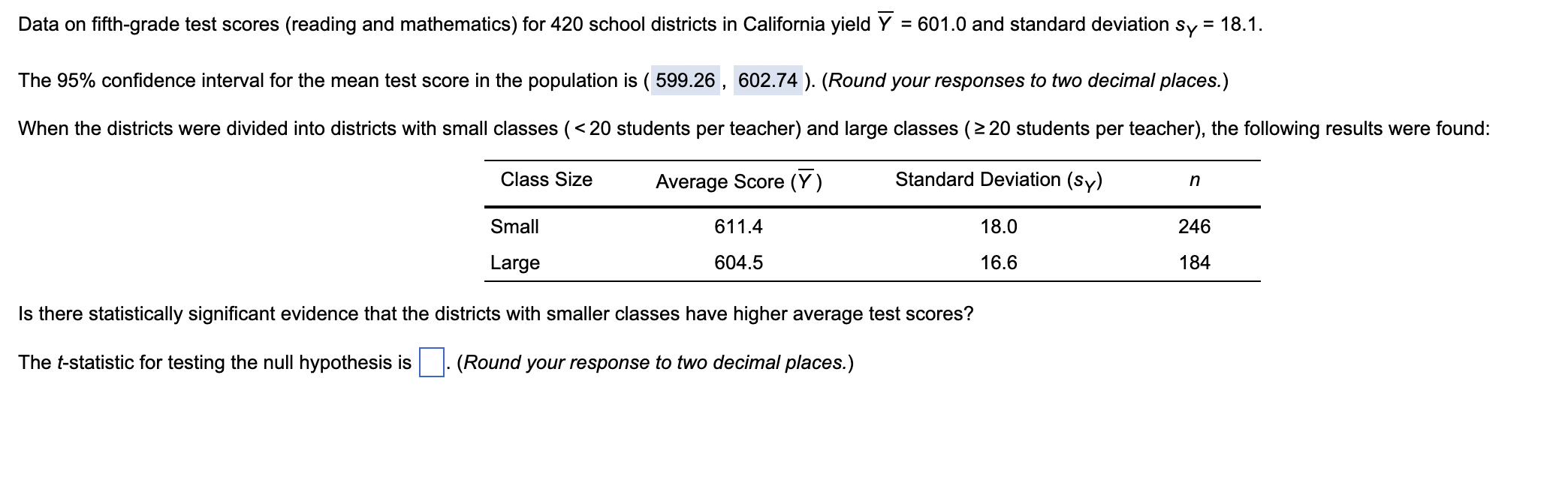 Solved Data on fifth-grade test scores (reading and | Chegg.com