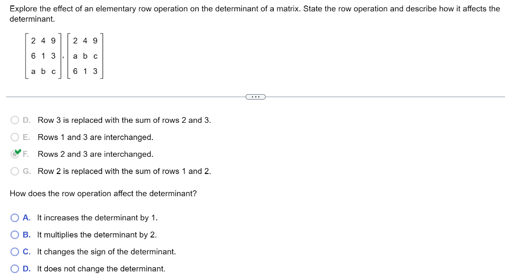 Solved Explore the effect of an elementary row operation on