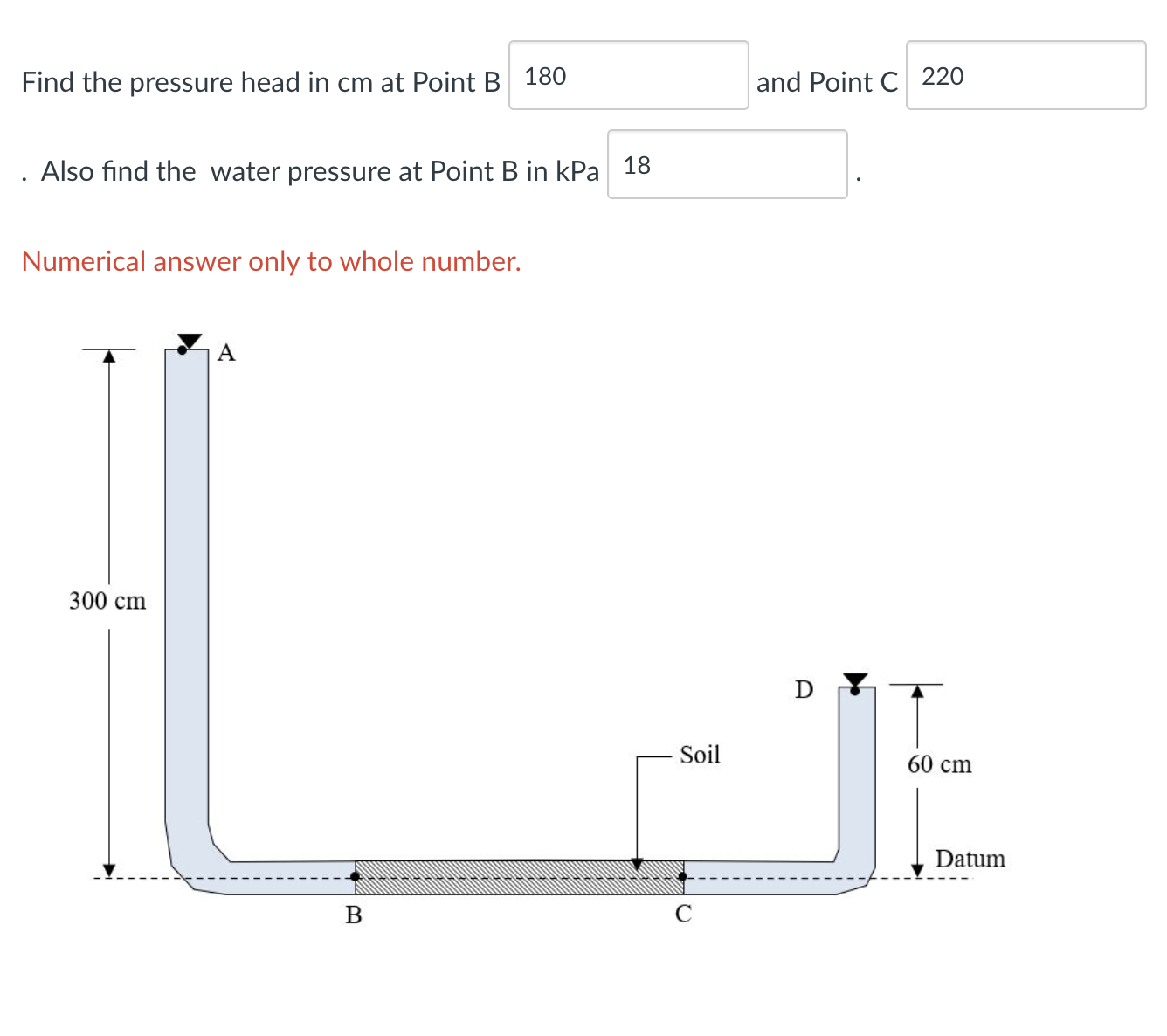 Solved Find the pressure head in cm at Point \( ﻿B \) ﻿and | Chegg.com