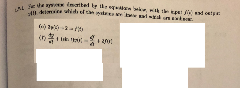 Solved 1.7-1 For the systems described by the equations | Chegg.com