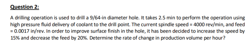 Solved Question 2: A drilling operation is used to drill a | Chegg.com