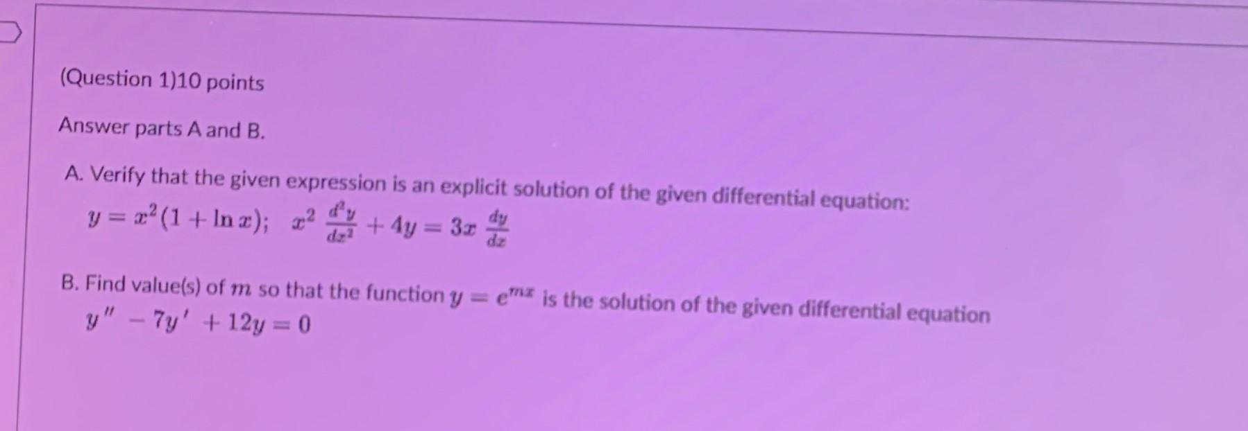 Solved Question 110 Points Answer Parts A And B A Verify 5846