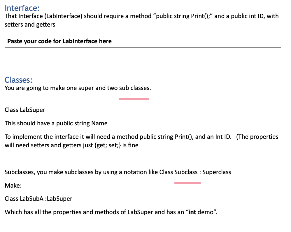 Solved Interface: That Interface (LabInterface) should | Chegg.com