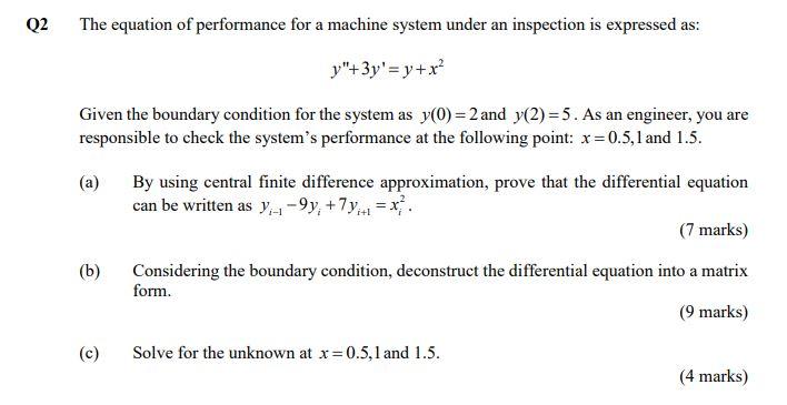Solved Q2 The equation of performance for a machine system | Chegg.com