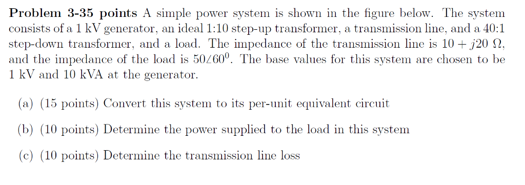 Solved Problem 3-35 points A simple power system is shown in | Chegg.com