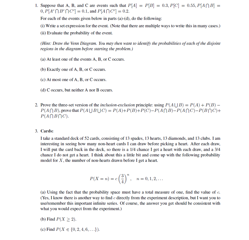 Solved L. Suppose That A, B, And C Are Events Such That PLA] | Chegg.com