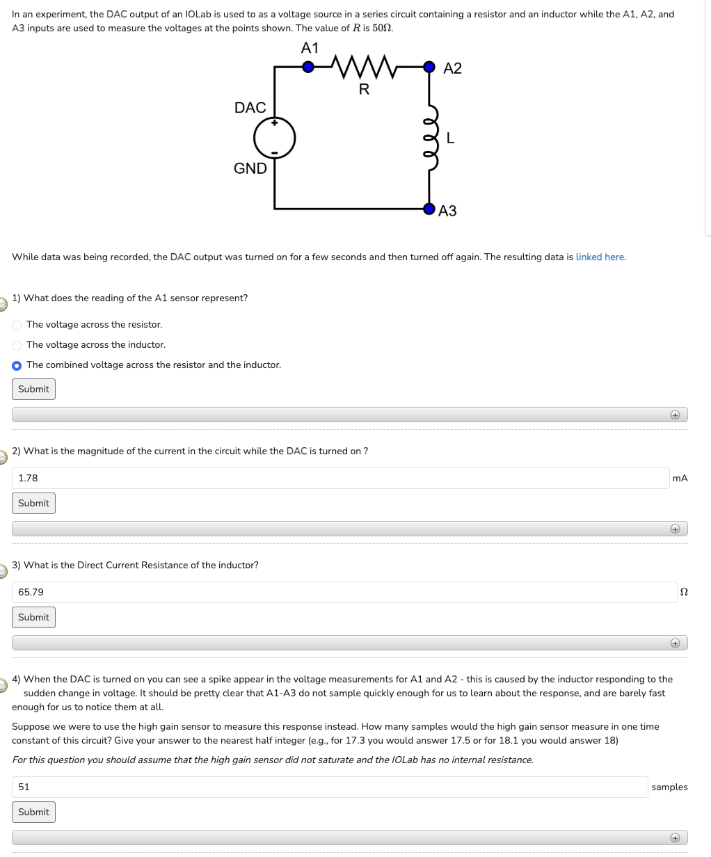 Solved In an experiment, the DAC output of an IOLab is used | Chegg.com