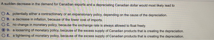Solved A sudden decrease in the demand for Canadian exports | Chegg.com