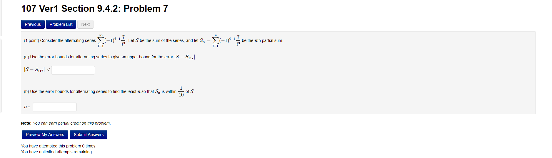 107 Ver1 Section 9.4.2: Problem 7 Previous Problem | Chegg.com