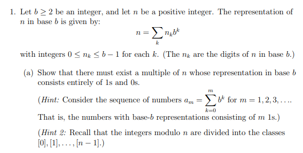 Solved 1. Let b > 2 be an integer, and let n be a positive | Chegg.com