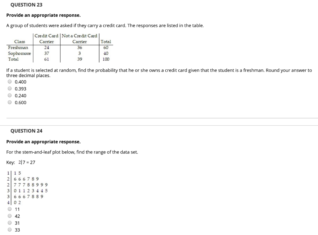 Solved Provide an appropriate response. 23) The probability