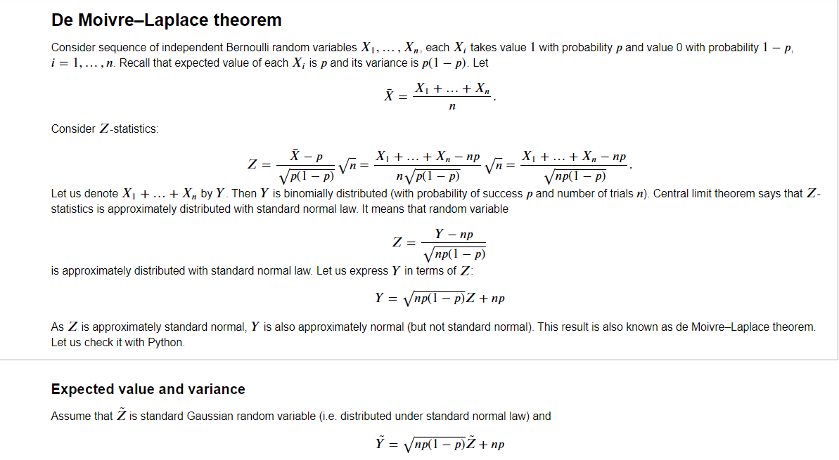 De MoivreLaplace theorem Consider sequence of