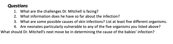 Questions 1. What are the challenges Dr. Mitchell is facing? 2. What information does he have so far about the infection? 3.