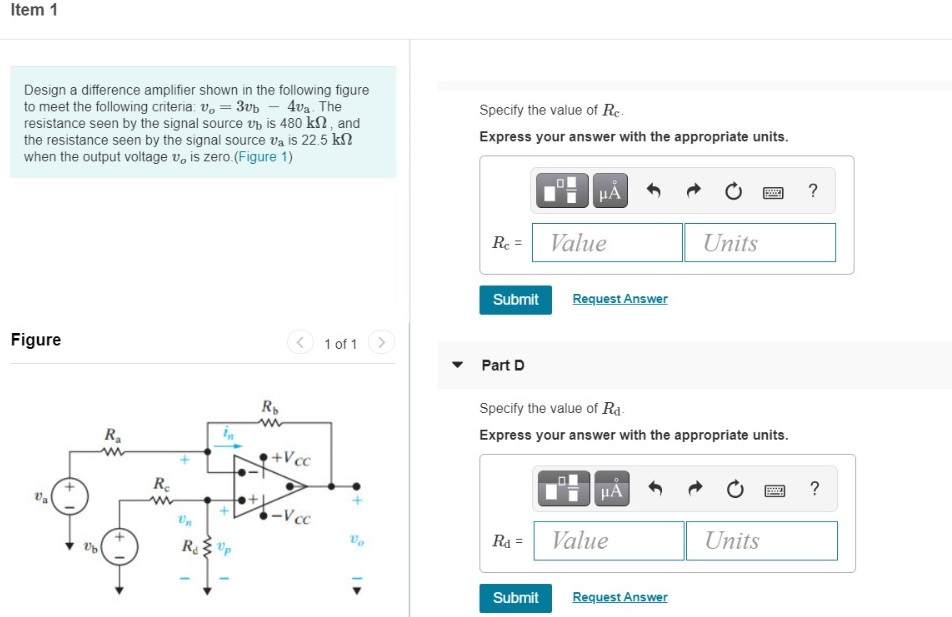 Solved Item 1 Design a difference amplifier shown in the | Chegg.com