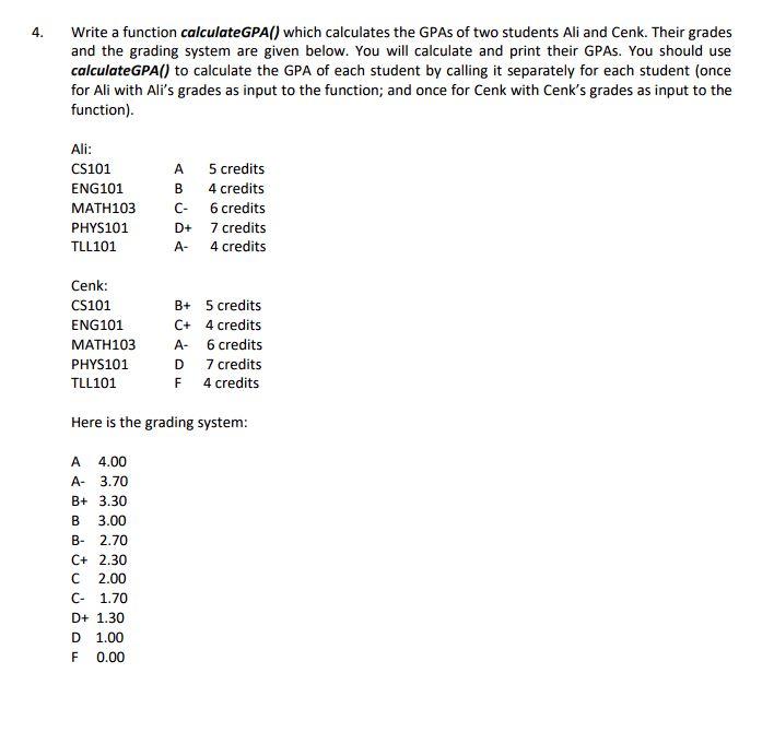 Solved Write a function calculateGPA() which calculates the | Chegg.com