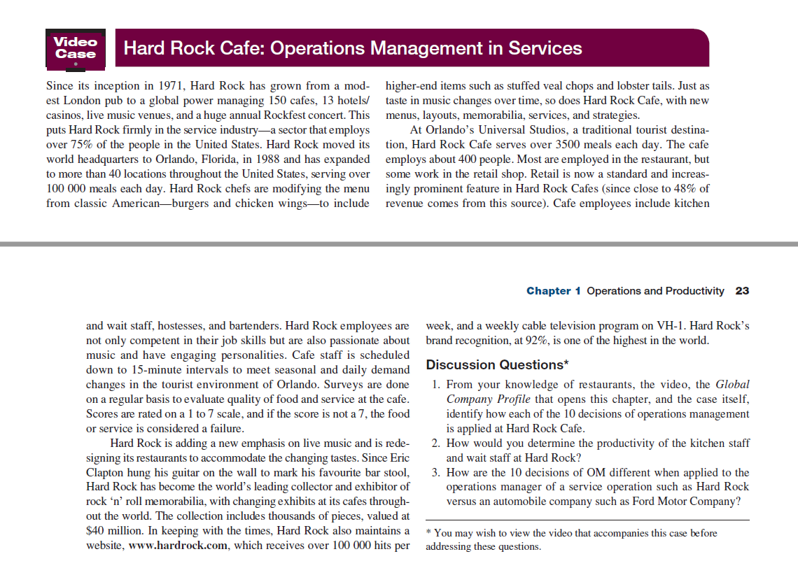 hard rock cafe operations management case study answers