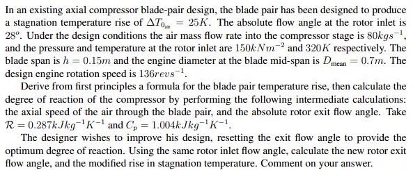 Solved In an existing axial compressor blade-pair design, | Chegg.com