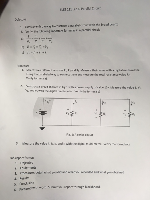 Solved ELET 111 Lab 6 Parallel Circuit Objective 1. 2.