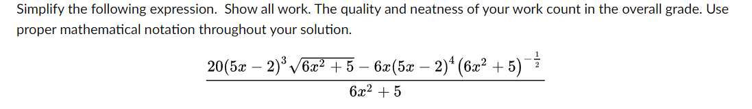 Solved Simplify the following expression. Show all work. The | Chegg.com