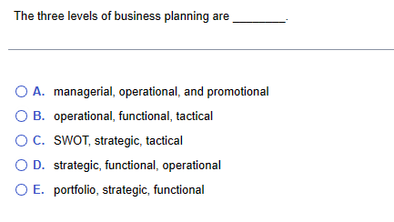 the three levels of business planning are quizlet