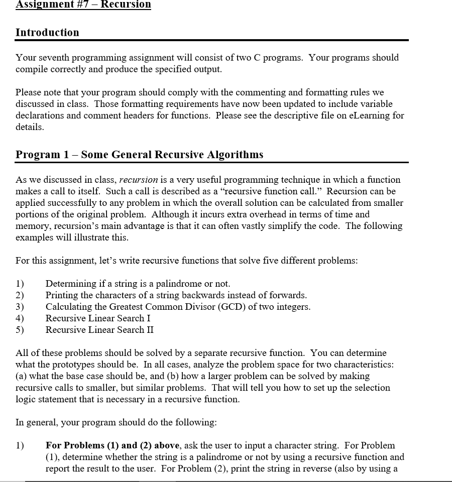 Solved Assignment #1 – Recursion Introduction Your seventh | Chegg.com