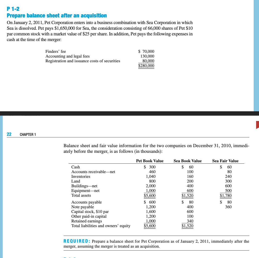 Prepare a balance sheet for Pet Corporation as of