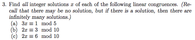 Solved 3. Find all integer solutions x of each of the | Chegg.com