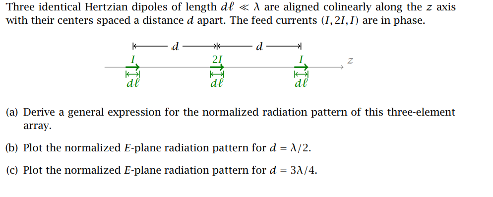 Solved Three identical Hertzian dipoles of length dl « A are | Chegg.com