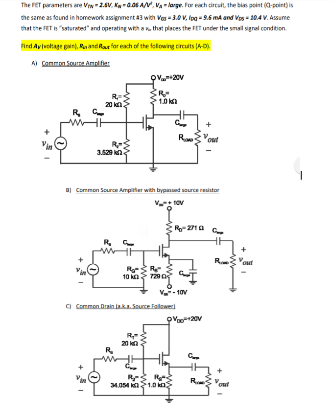 Solved Small Signal Parameters: For the following FET | Chegg.com