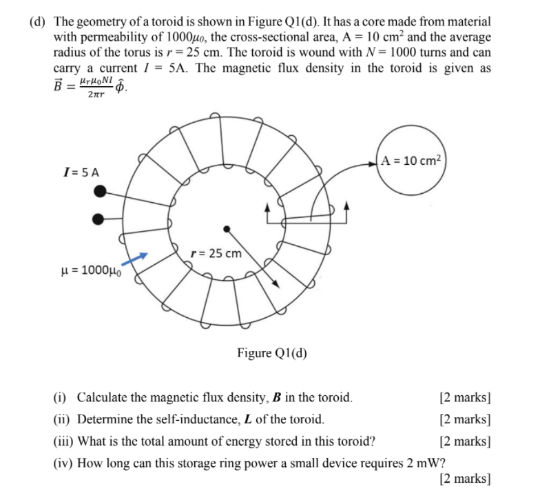 Solved (d) The geometry of a toroid is shown in Figure | Chegg.com