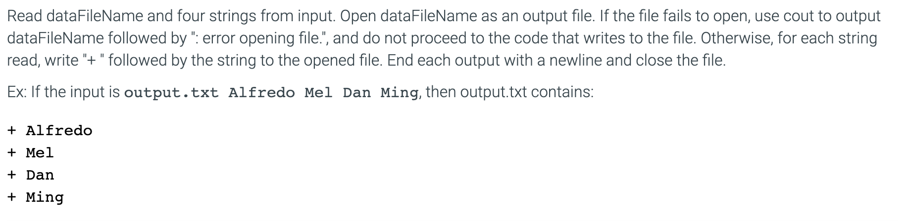 Read dataFileName and four strings from input. Open | Chegg.com