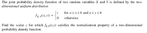 Solved The joint probability density function of two random | Chegg.com