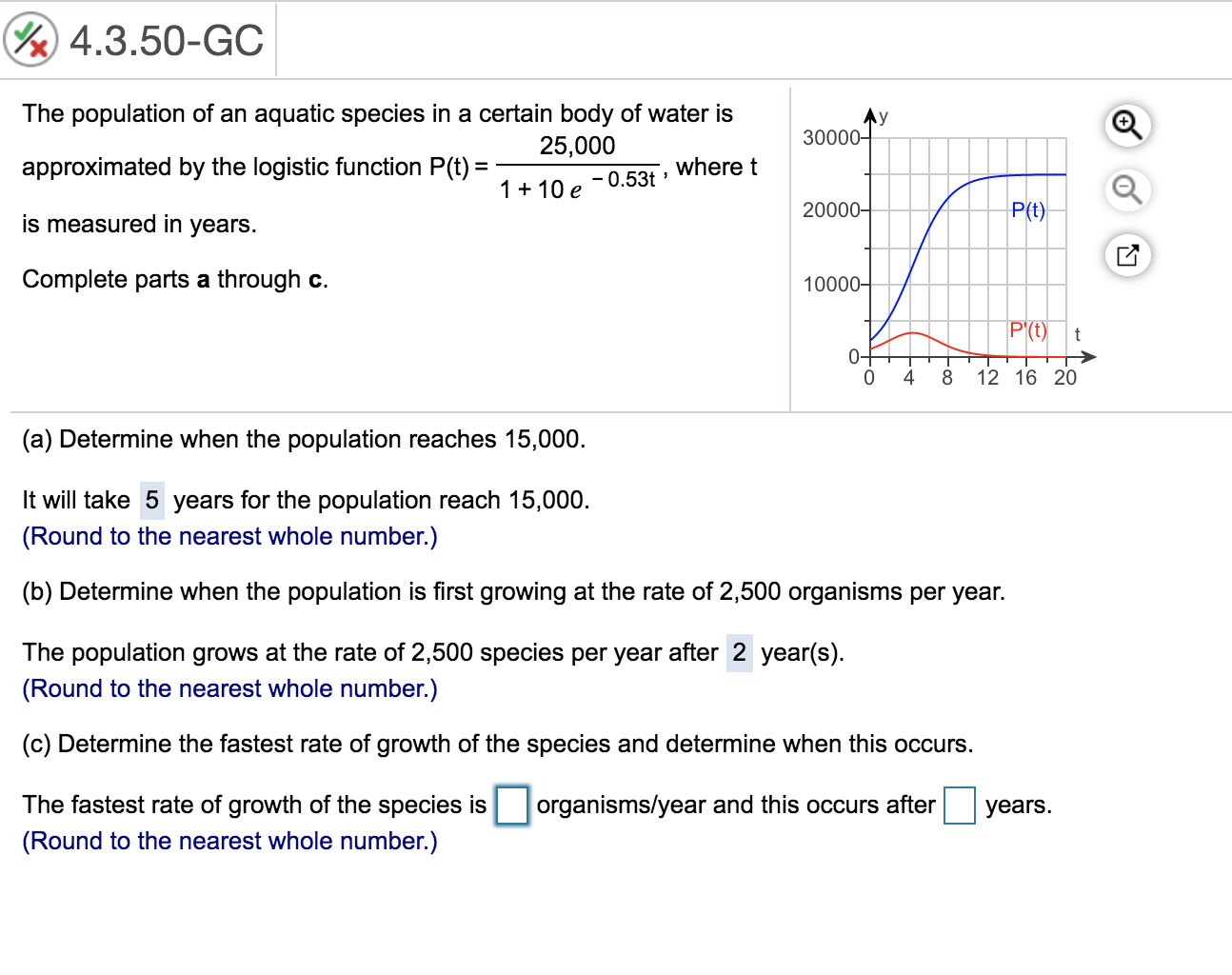 Solved %4.3.50-GC The population of an aquatic species in a | Chegg.com