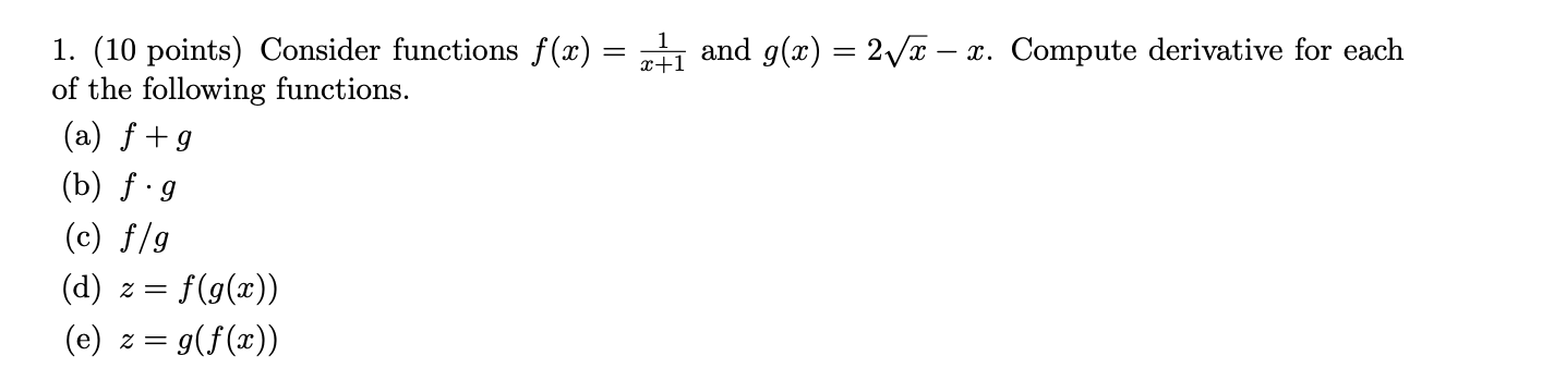 Solved 1. (10 points) Consider functions f(x)=x+11 and | Chegg.com