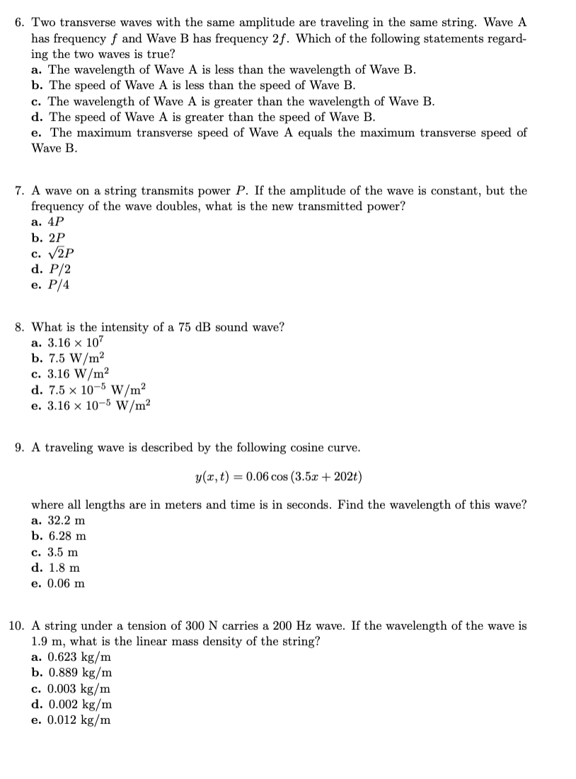 Solved 1. A traveling wave is described by the following | Chegg.com