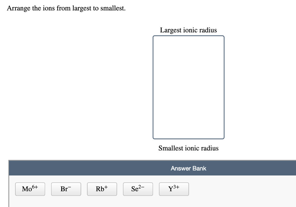 Solved Arrange the ions from largest to smallest Largest | Chegg.com