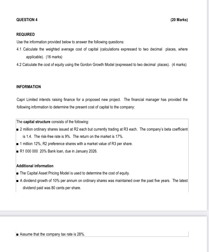 Solved QUESTION 4 (20 Marks) REQUIRED Use the information | Chegg.com