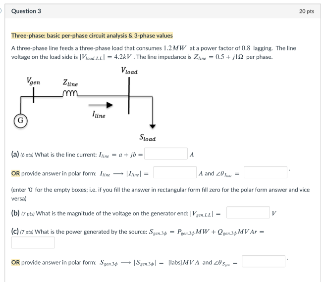 Solved Question 3 20 Pts Three-phase: Basic Per-phase 