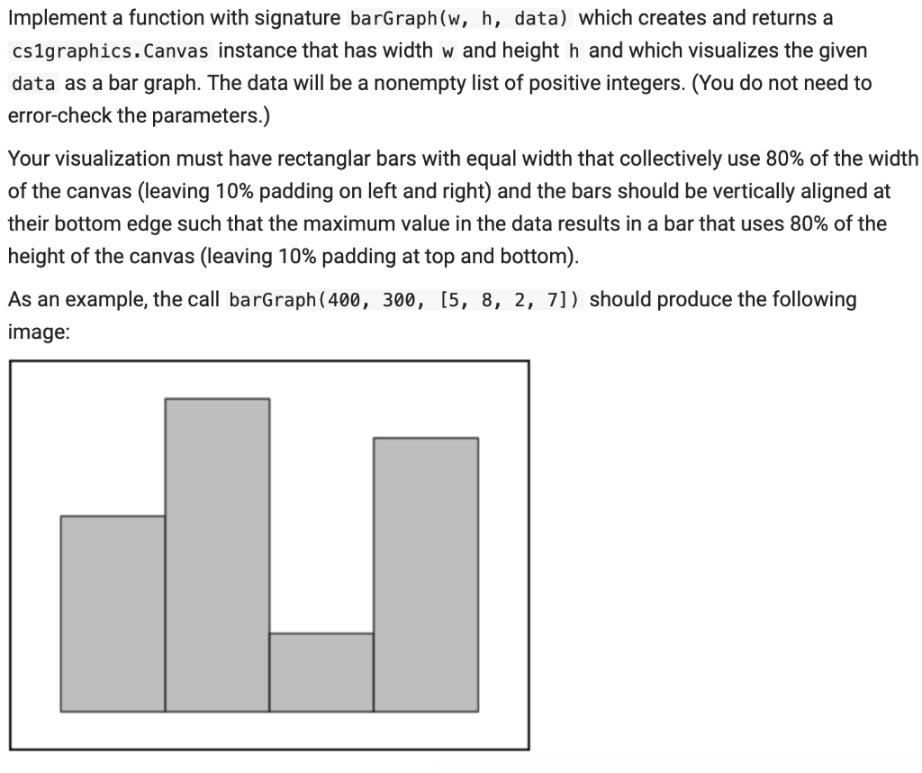 Solved Implement a function with signature barGraph(w, h, | Chegg.com