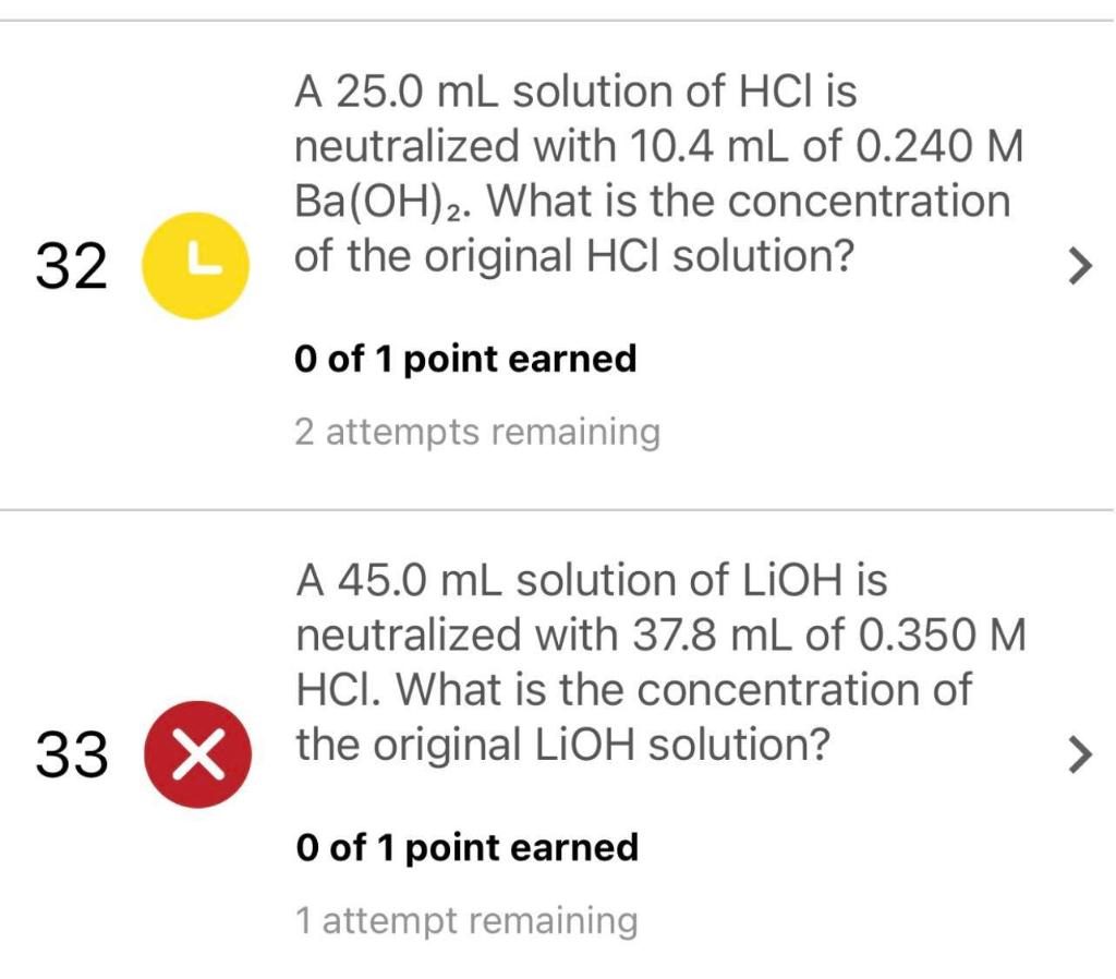 Solved A 25 0 Ml Solution Of Hcl Is Neutralized With 10 4 Chegg Com