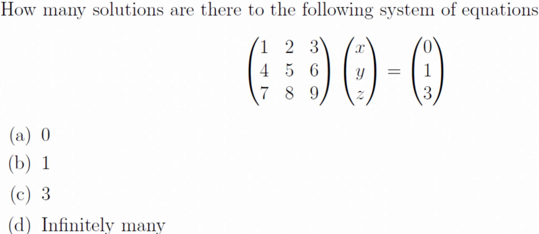 Solved How many solutions are there to the following system | Chegg.com