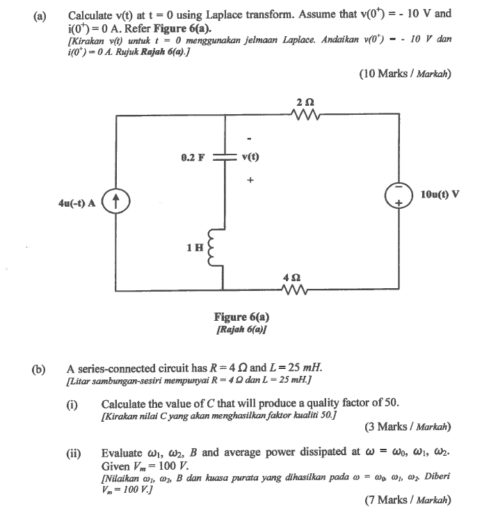 Solved (a) Calculate V(t) At T=0 Using Laplace Transform. | Chegg.com