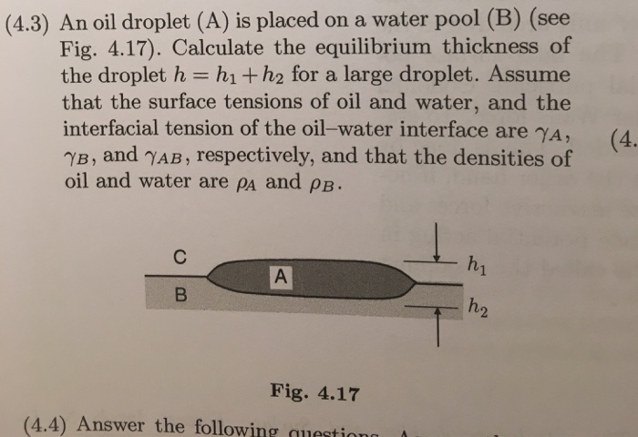 Solved (4.3) An oil droplet (A) is placed on a water pool | Chegg.com